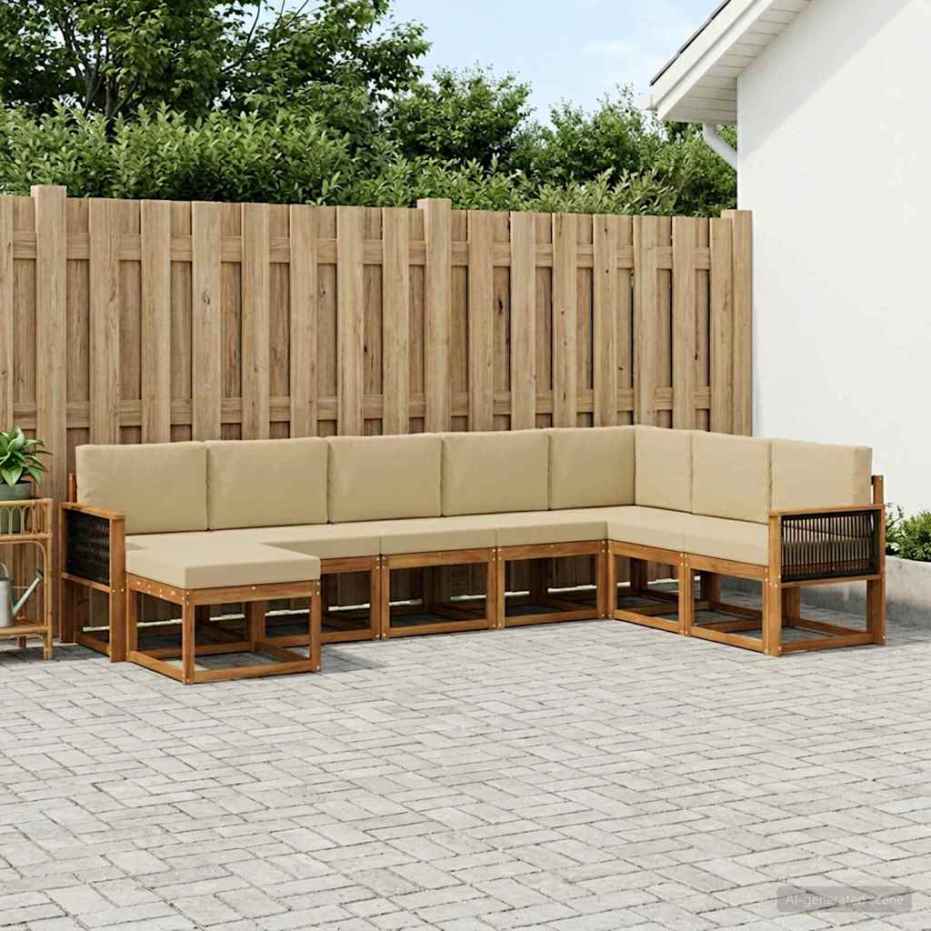 vidaXL Zestaw sof na zewnątrz z poduszką 8 pcs Naturalny i Beżowy