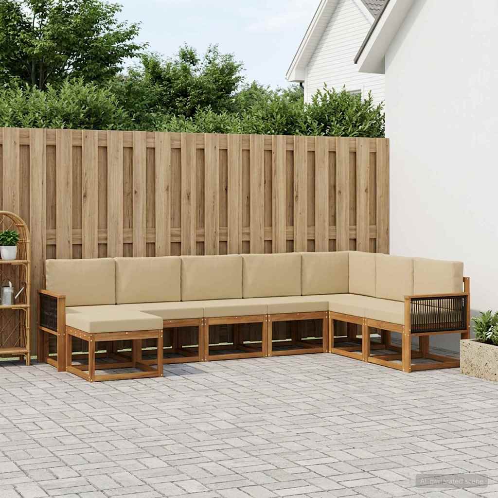 vidaXL Zestaw sof na zewnątrz z poduszką 8 pcs Naturalny i Beżowy