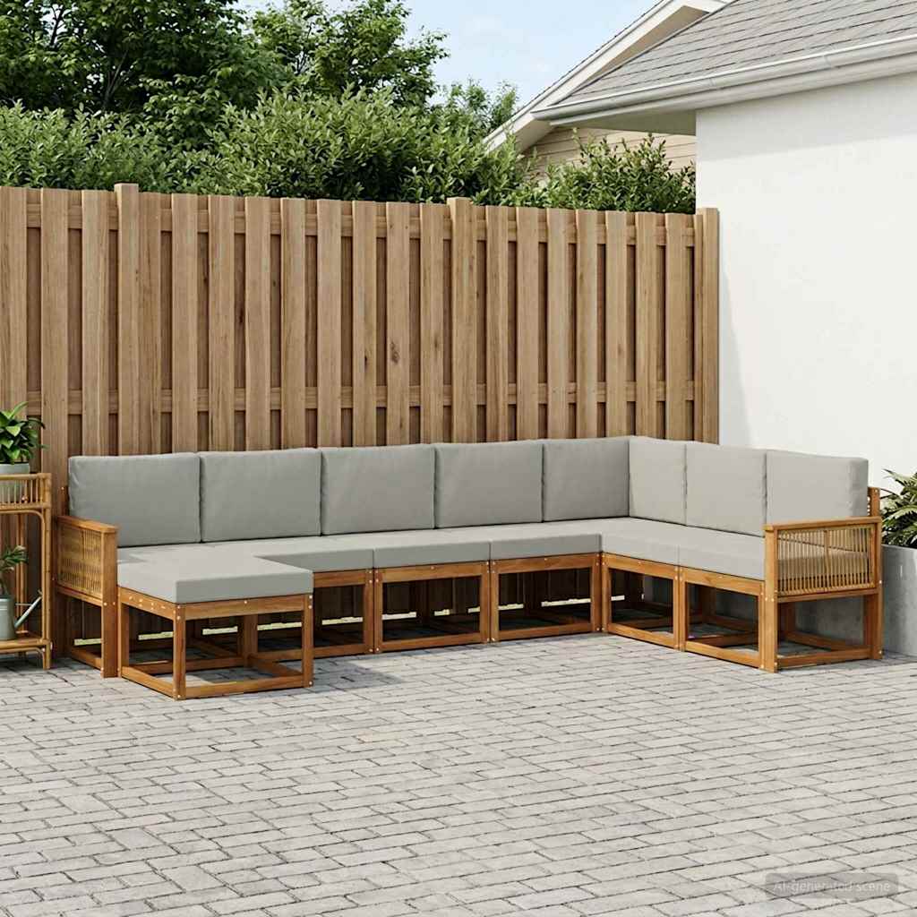 vidaXL Zestaw sof na zewnątrz z poduszką 8 pcs Naturalny i jasnoszary