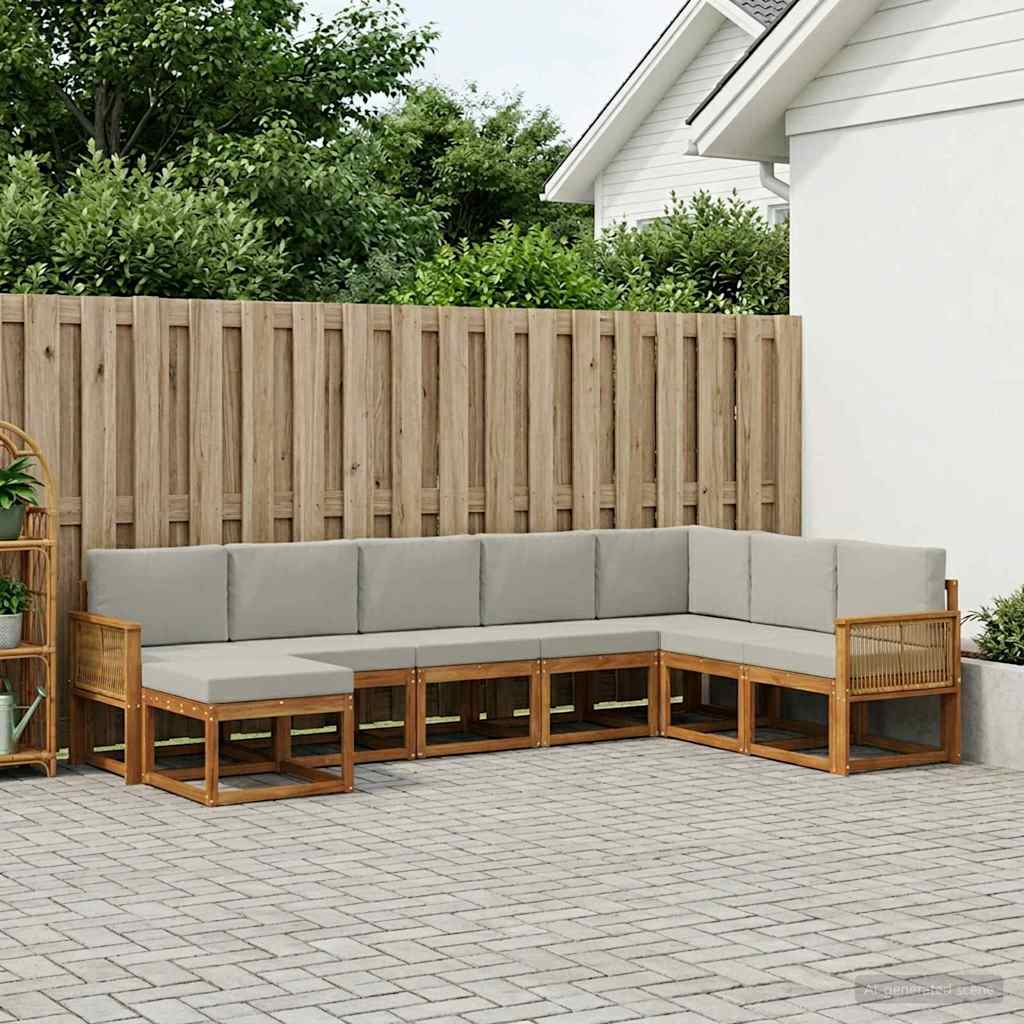vidaXL Zestaw sof na zewnątrz z poduszką 8 pcs Naturalny i jasnoszary