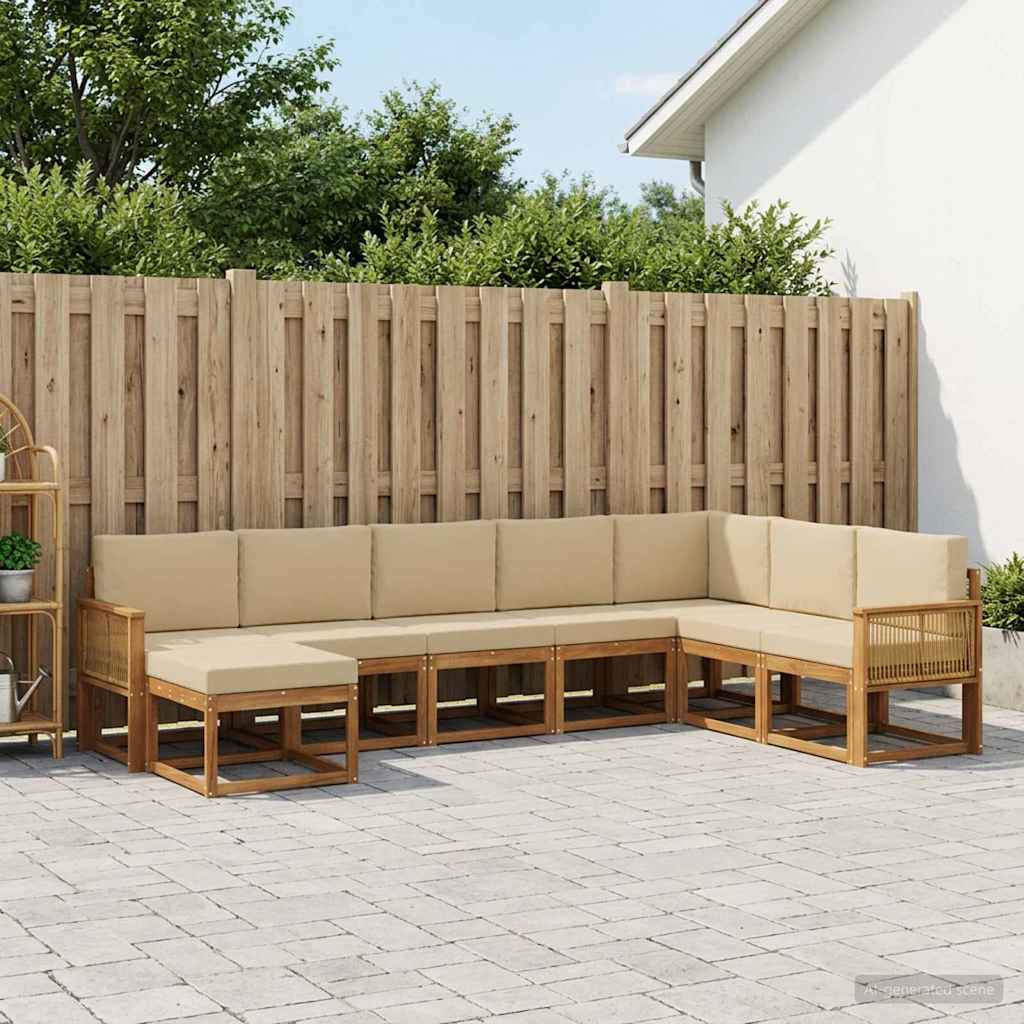 vidaXL Zestaw sof na zewnątrz z poduszką 8 pcs Naturalny i Beżowy