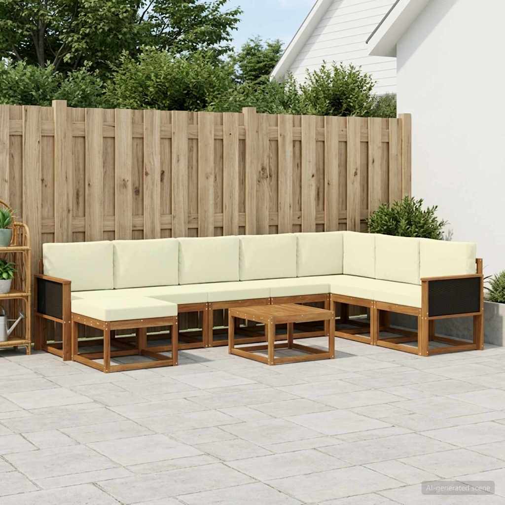 vidaXL Zestaw sof na zewnątrz z poduszką 9 pcs Naturalny i Kremowy