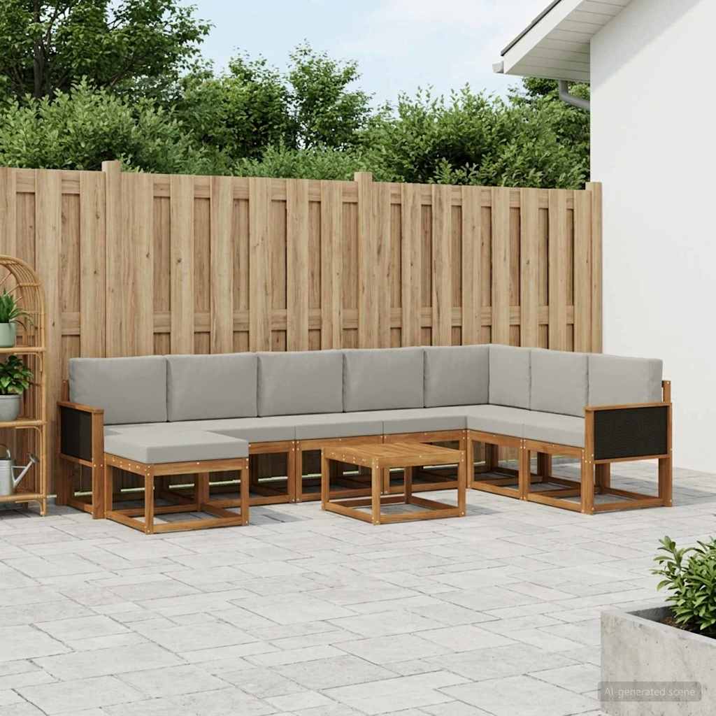 vidaXL Zestaw sof na zewnątrz z poduszką 9 pcs Naturalny i jasnoszary