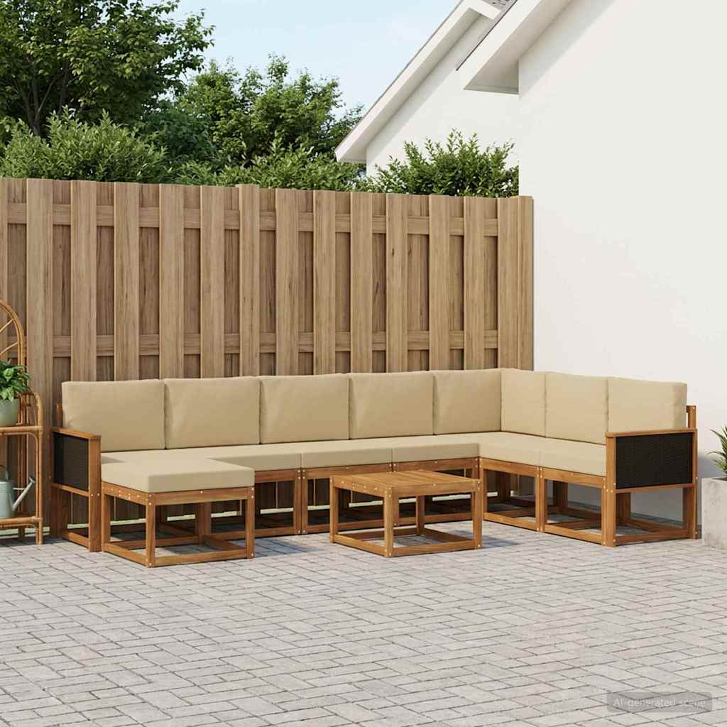 vidaXL Zestaw sof na zewnątrz z poduszką 9 pcs Naturalny i Beżowy