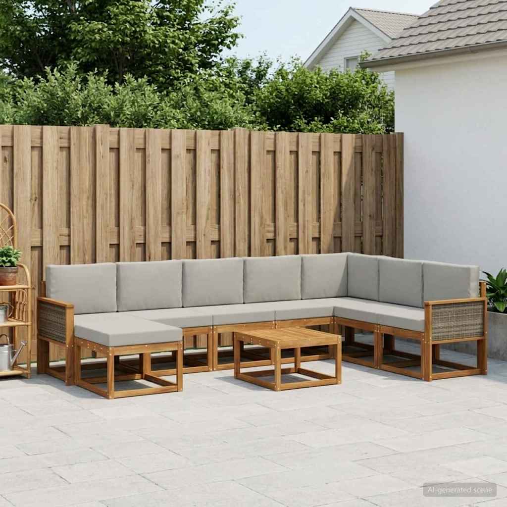 vidaXL Zestaw sof na zewnątrz z poduszką 9 pcs Naturalny i jasnoszary