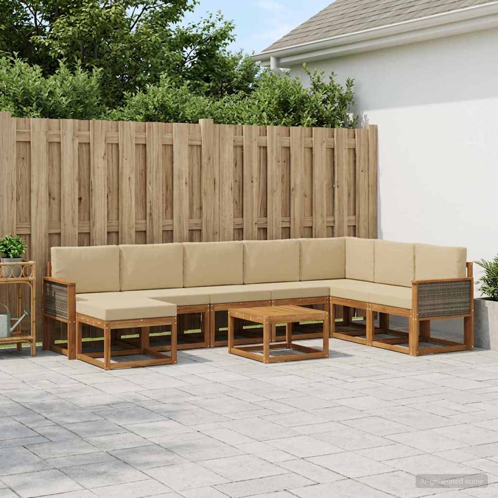 vidaXL Zestaw sof na zewnątrz z poduszką 9 pcs Naturalny i Beżowy
