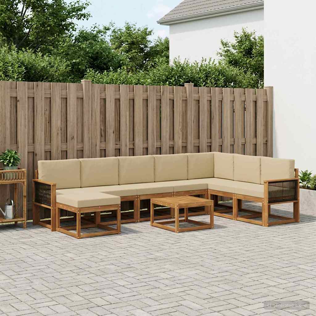 vidaXL Zestaw sof na zewnątrz z poduszką 9 pcs Naturalny i Beżowy
