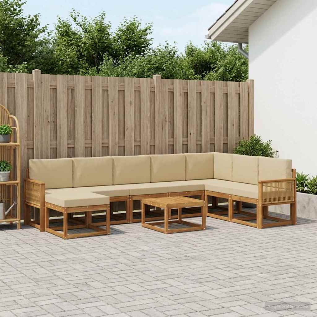 vidaXL Zestaw sof na zewnątrz z poduszką 9 pcs Naturalny i Beżowy