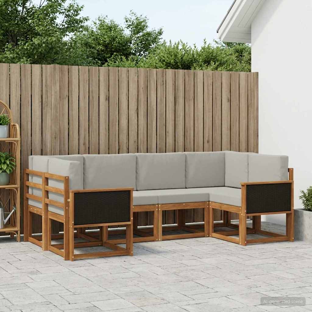 vidaXL Zestaw sof na zewnątrz z poduszką 6 pcs Naturalny i jasnoszary