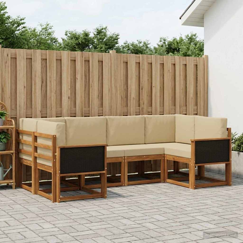vidaXL Zestaw sof na zewnątrz z poduszką 6 pcs Naturalny i Beżowy