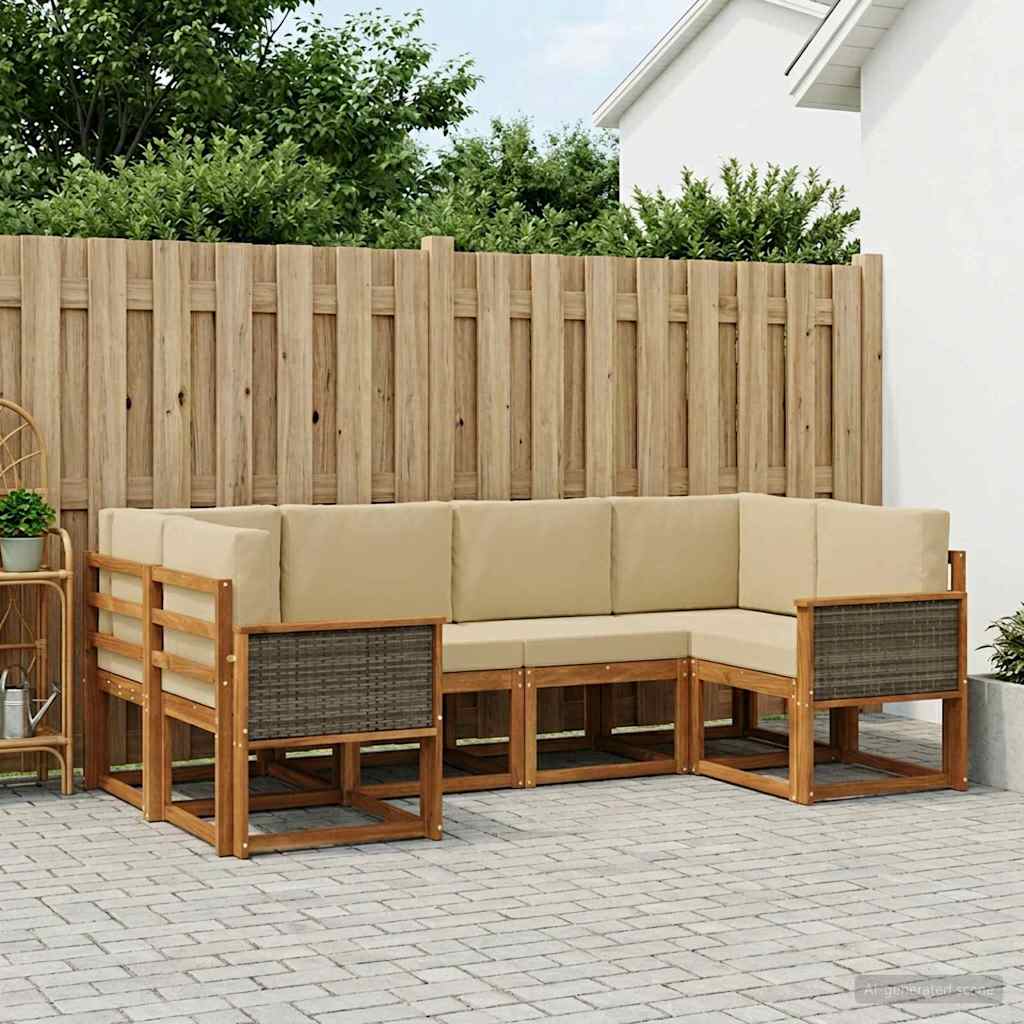 vidaXL Zestaw sof na zewnątrz z poduszką 6 pcs Naturalny i Beżowy