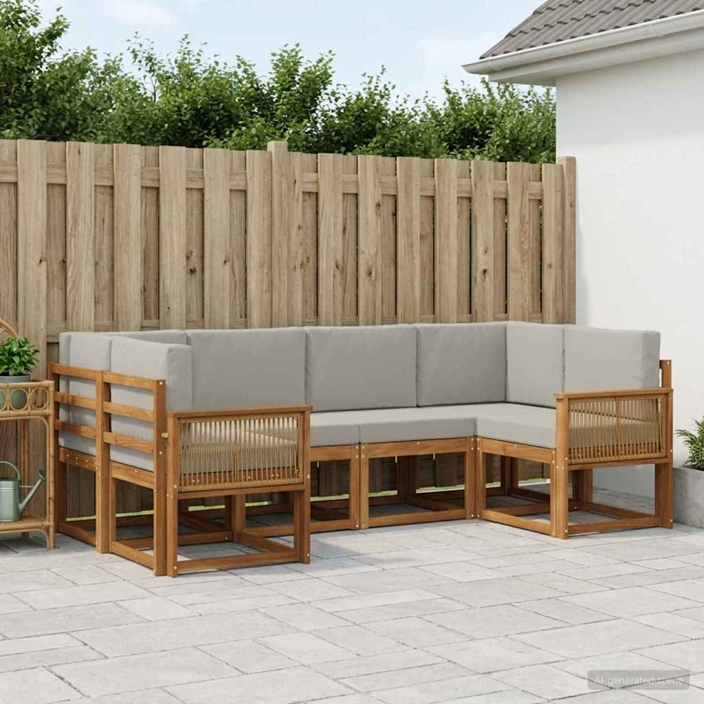 vidaXL Zestaw sof na zewnątrz z poduszką 6 pcs Naturalny i jasnoszary