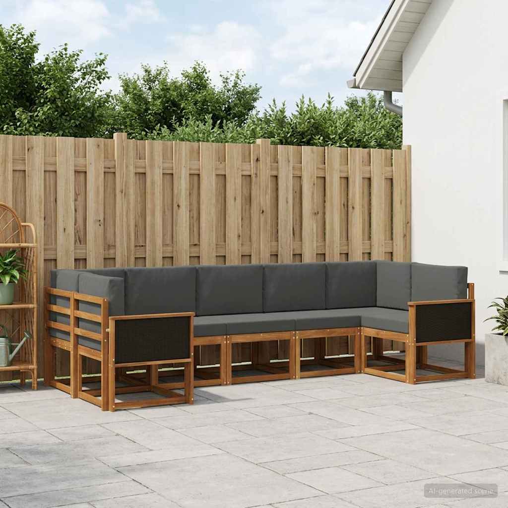 vidaXL Zestaw sof na zewnątrz z poduszką 7 pcs Naturalny i Antracytowy