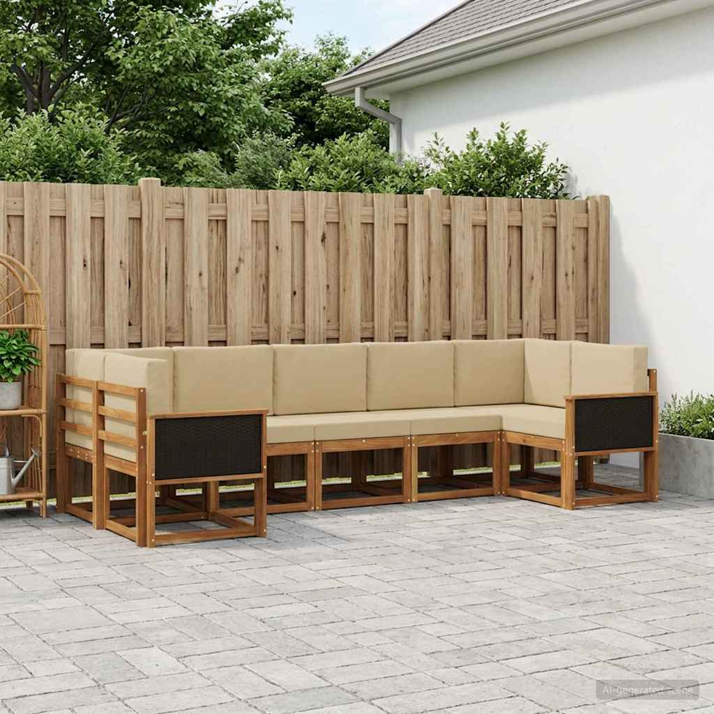 vidaXL Zestaw sof na zewnątrz z poduszką 7 pcs Naturalny i Beżowy