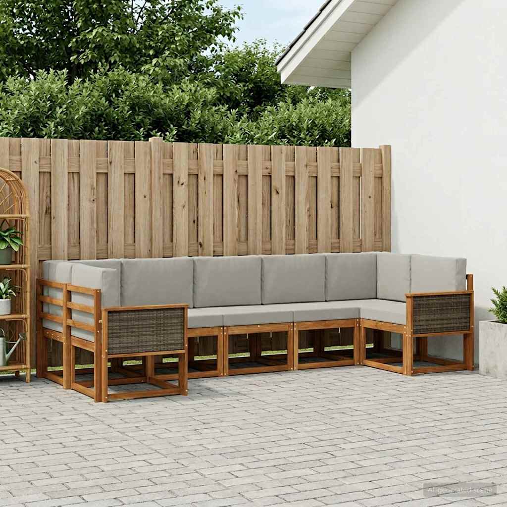 vidaXL Zestaw sof na zewnątrz z poduszką 7 pcs Naturalny i jasnoszary