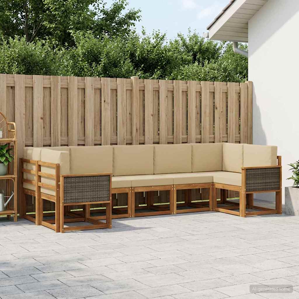 vidaXL Zestaw sof na zewnątrz z poduszką 7 pcs Naturalny i Beżowy