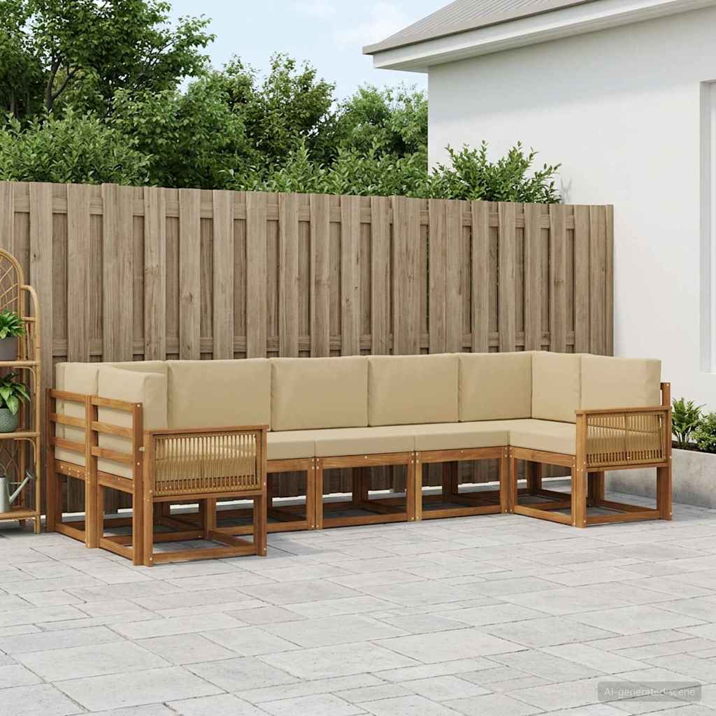 vidaXL Zestaw sof na zewnątrz z poduszką 7 pcs Naturalny i Beżowy