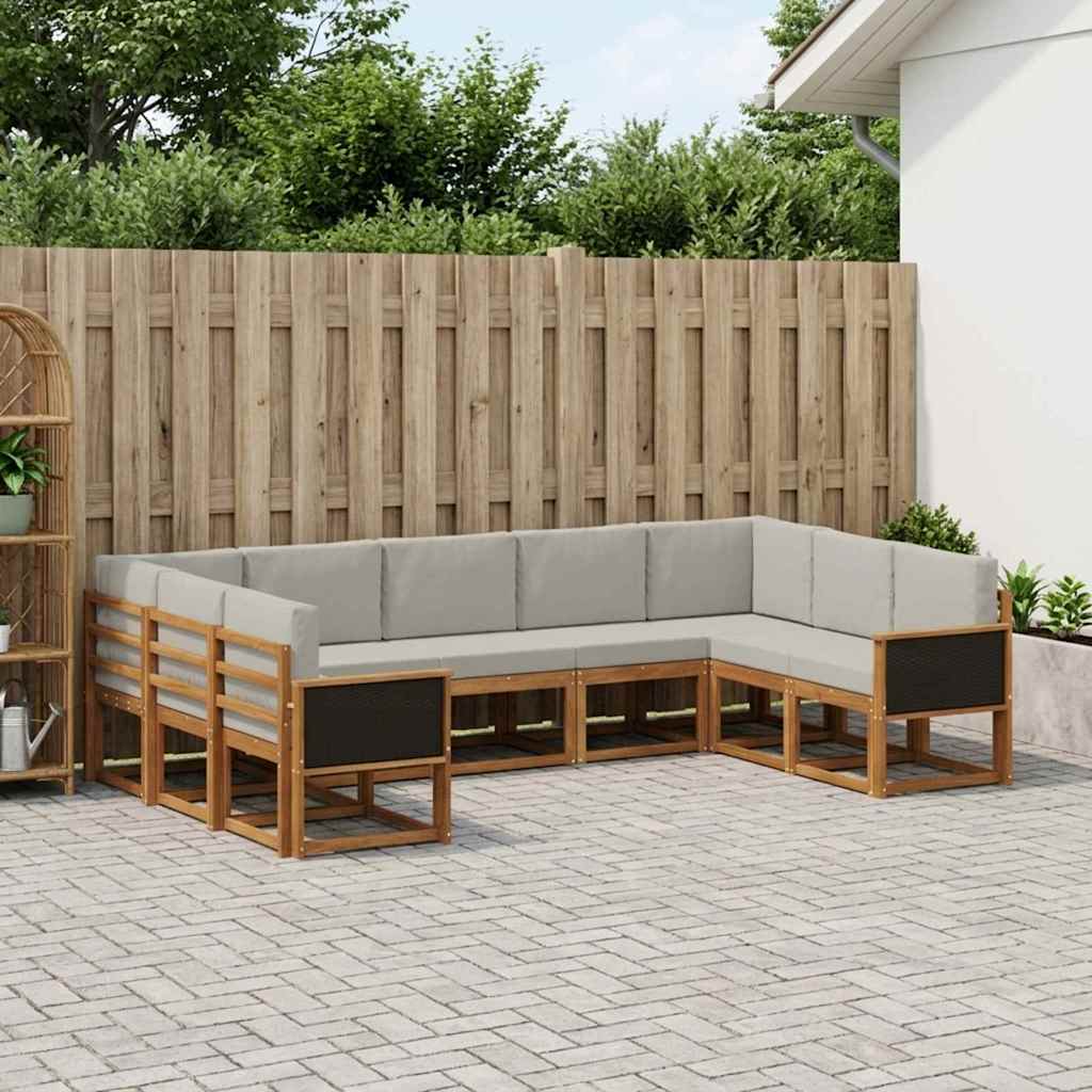 vidaXL Zestaw sof na zewnątrz z poduszką 9 pcs Naturalny i jasnoszary