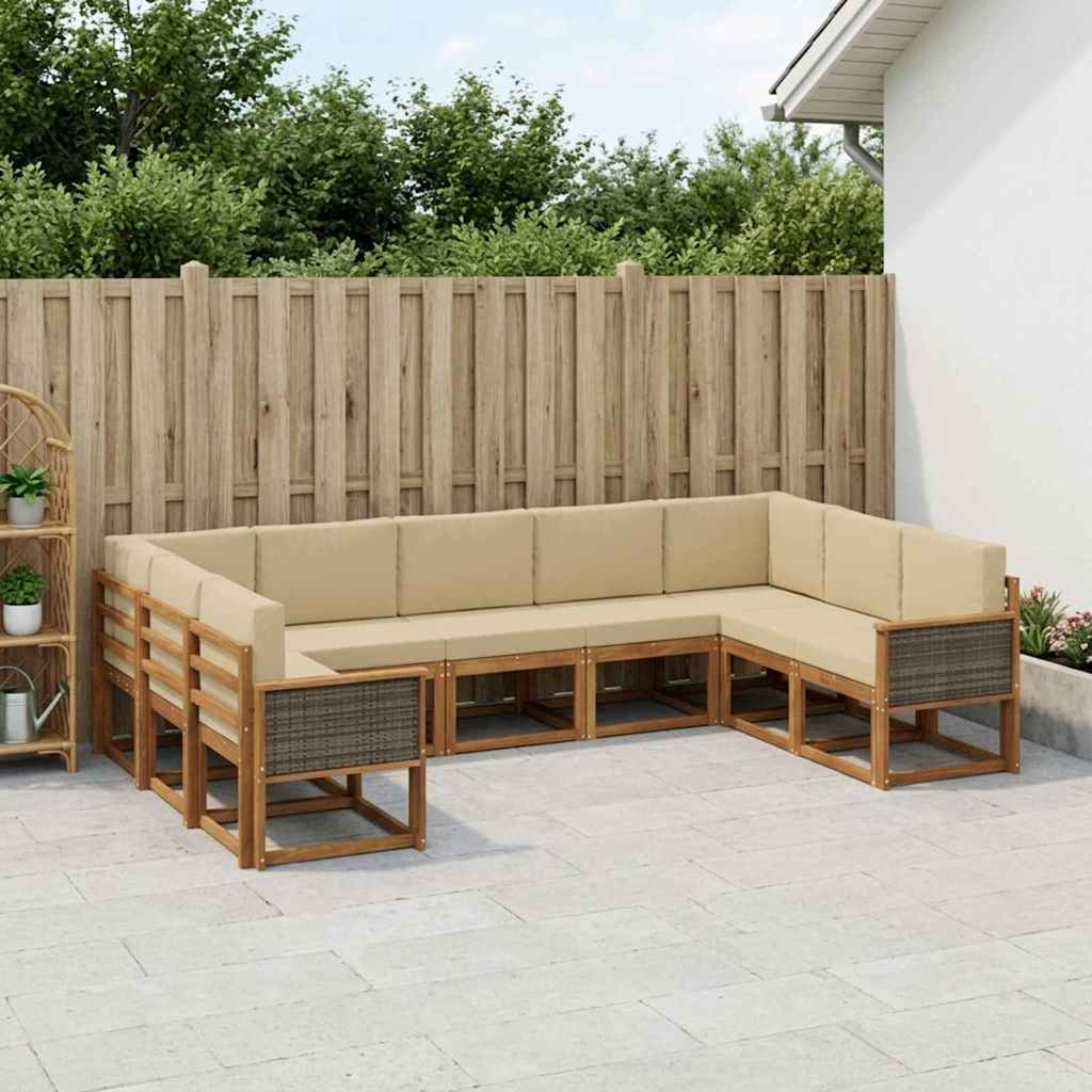 vidaXL Zestaw sof na zewnątrz z poduszką 9 pcs Naturalny i Beżowy
