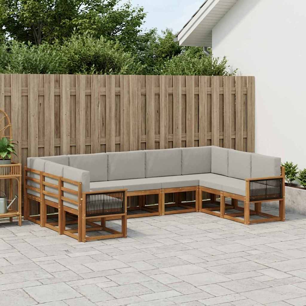vidaXL Zestaw sof na zewnątrz z poduszką 9 pcs Naturalny i jasnoszary