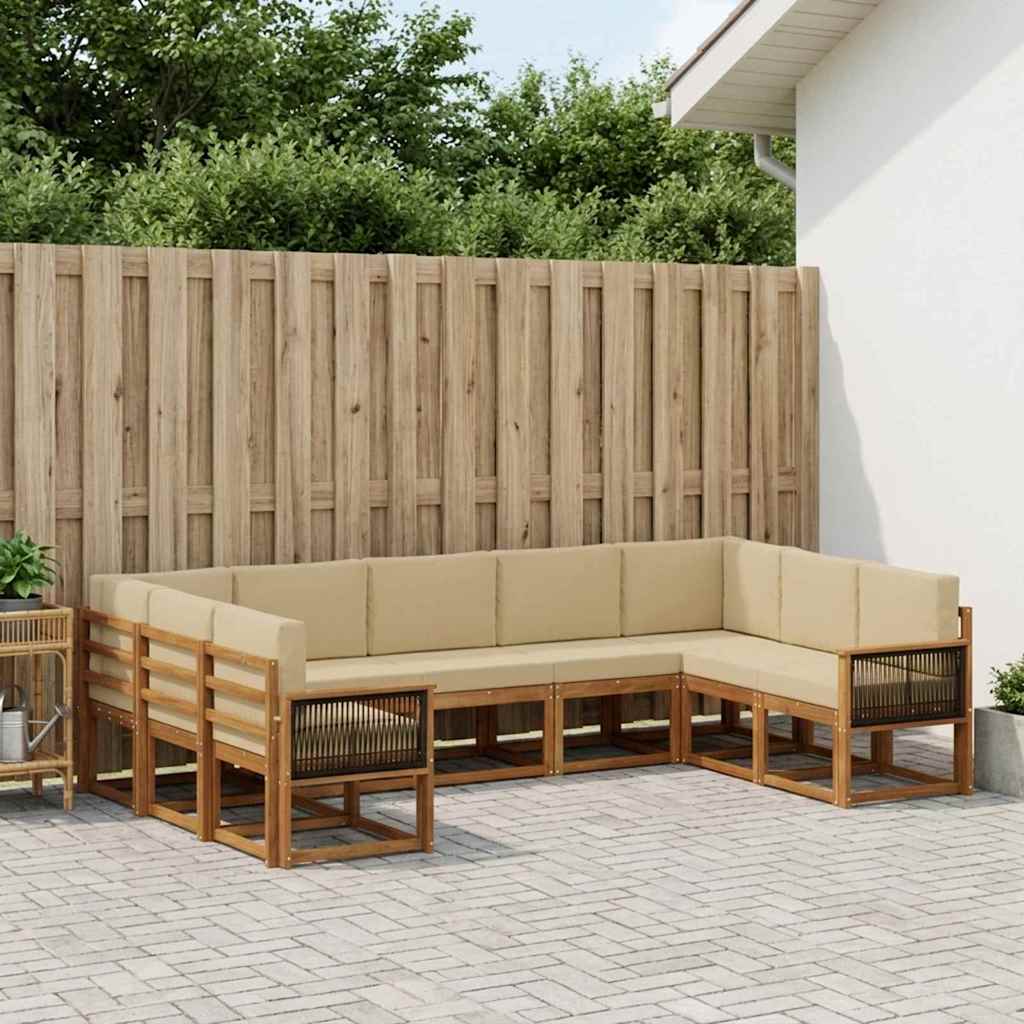 vidaXL Zestaw sof na zewnątrz z poduszką 9 pcs Naturalny i Beżowy