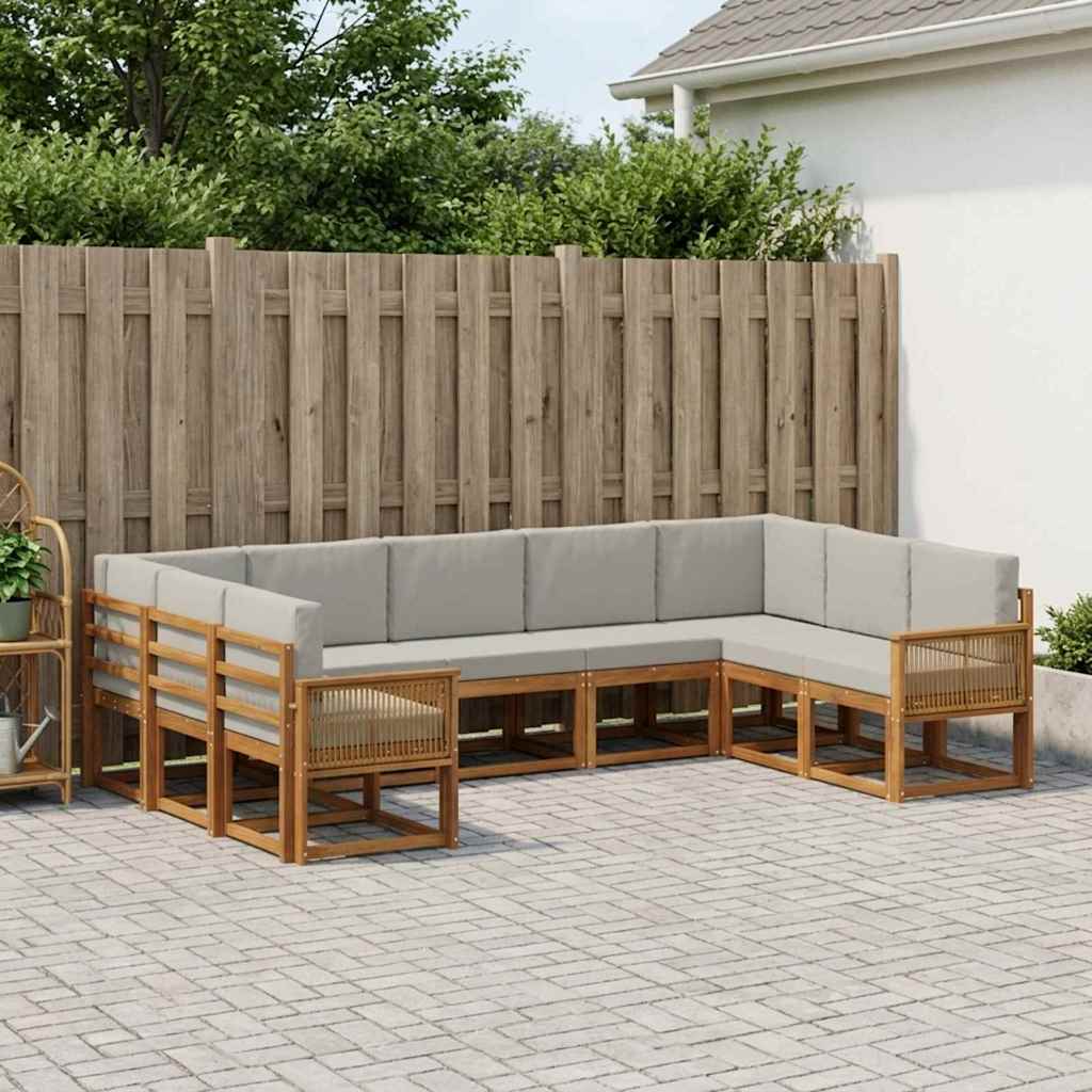 vidaXL Zestaw sof na zewnątrz z poduszką 9 pcs Naturalny i jasnoszary