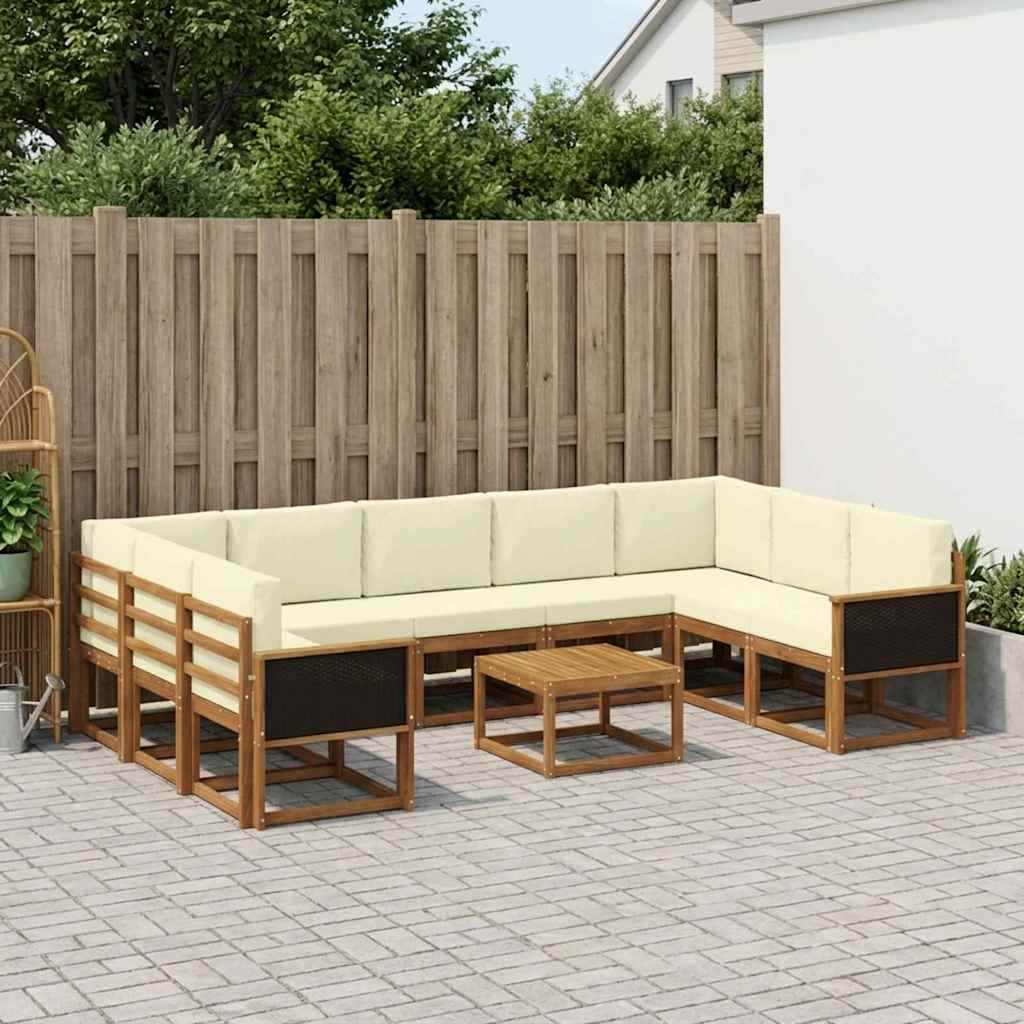 vidaXL Zestaw sof na zewnątrz z poduszką 10 pcs Naturalny i Kremowy