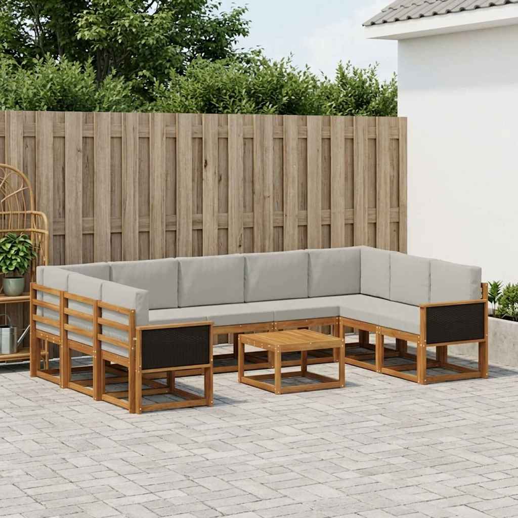 vidaXL Zestaw sof na zewnątrz z poduszką 10 pcs Naturalny i jasnoszary