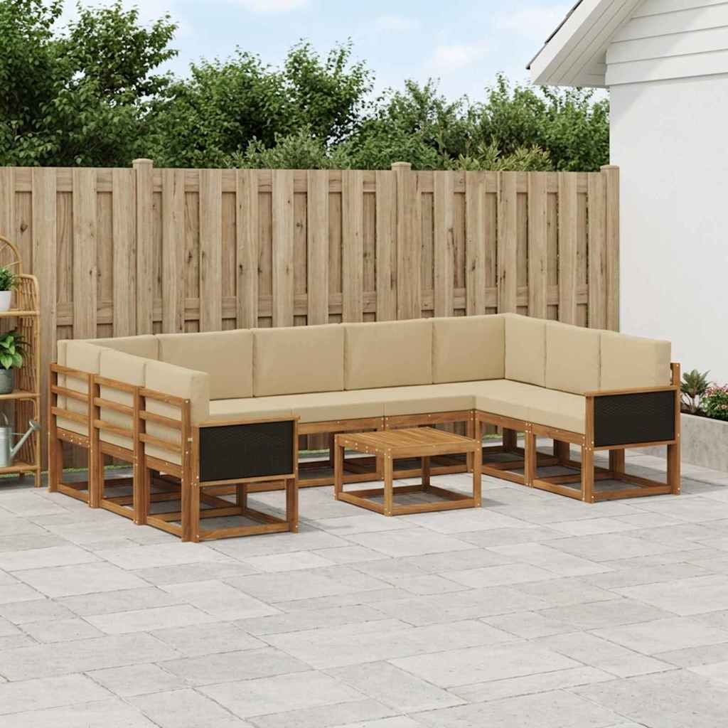 vidaXL Zestaw sof na zewnątrz z poduszką 10 pcs Naturalny i Beżowy
