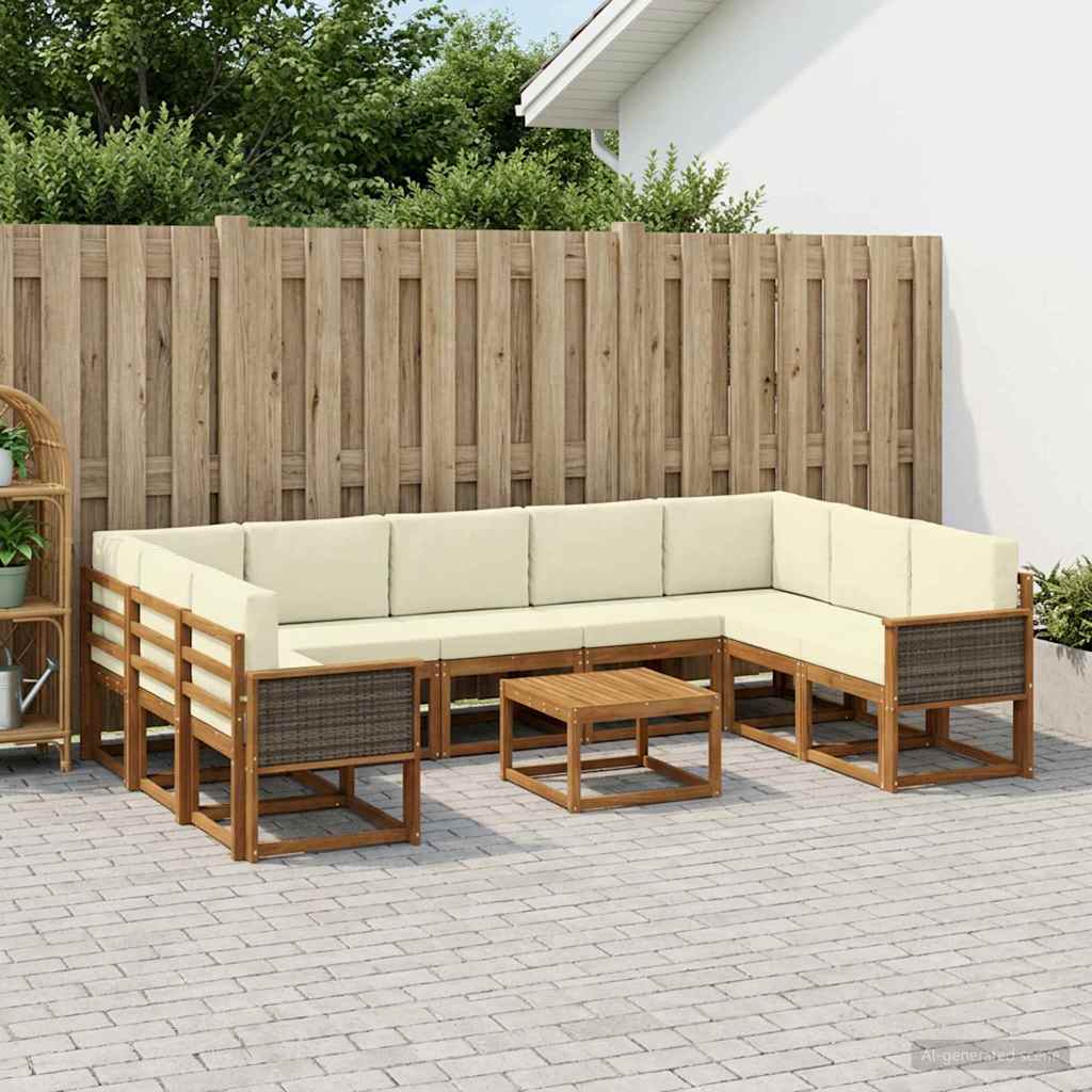 vidaXL Zestaw sof na zewnątrz z poduszką 10 pcs Naturalny i Kremowy