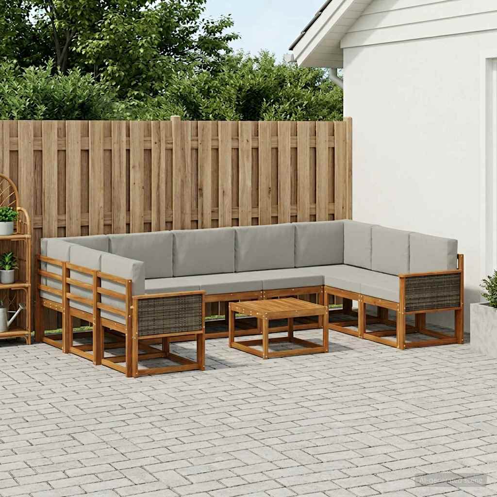 vidaXL Zestaw sof na zewnątrz z poduszką 10 pcs Naturalny i jasnoszary