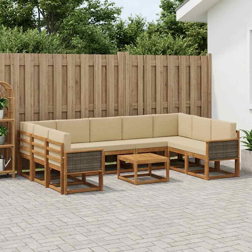 vidaXL Zestaw sof na zewnątrz z poduszką 10 pcs Naturalny i Beżowy
