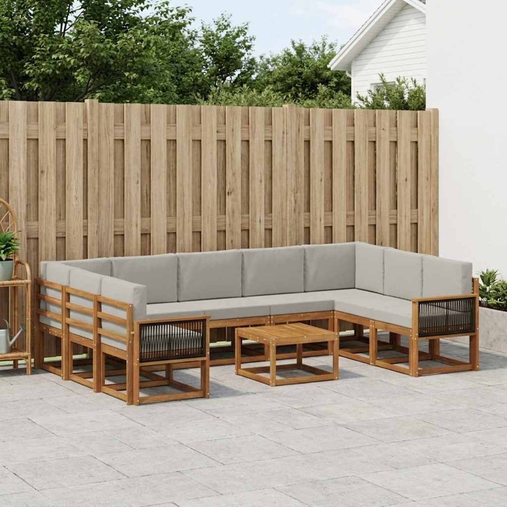 vidaXL Zestaw sof na zewnątrz z poduszką 10 pcs Naturalny i jasnoszary