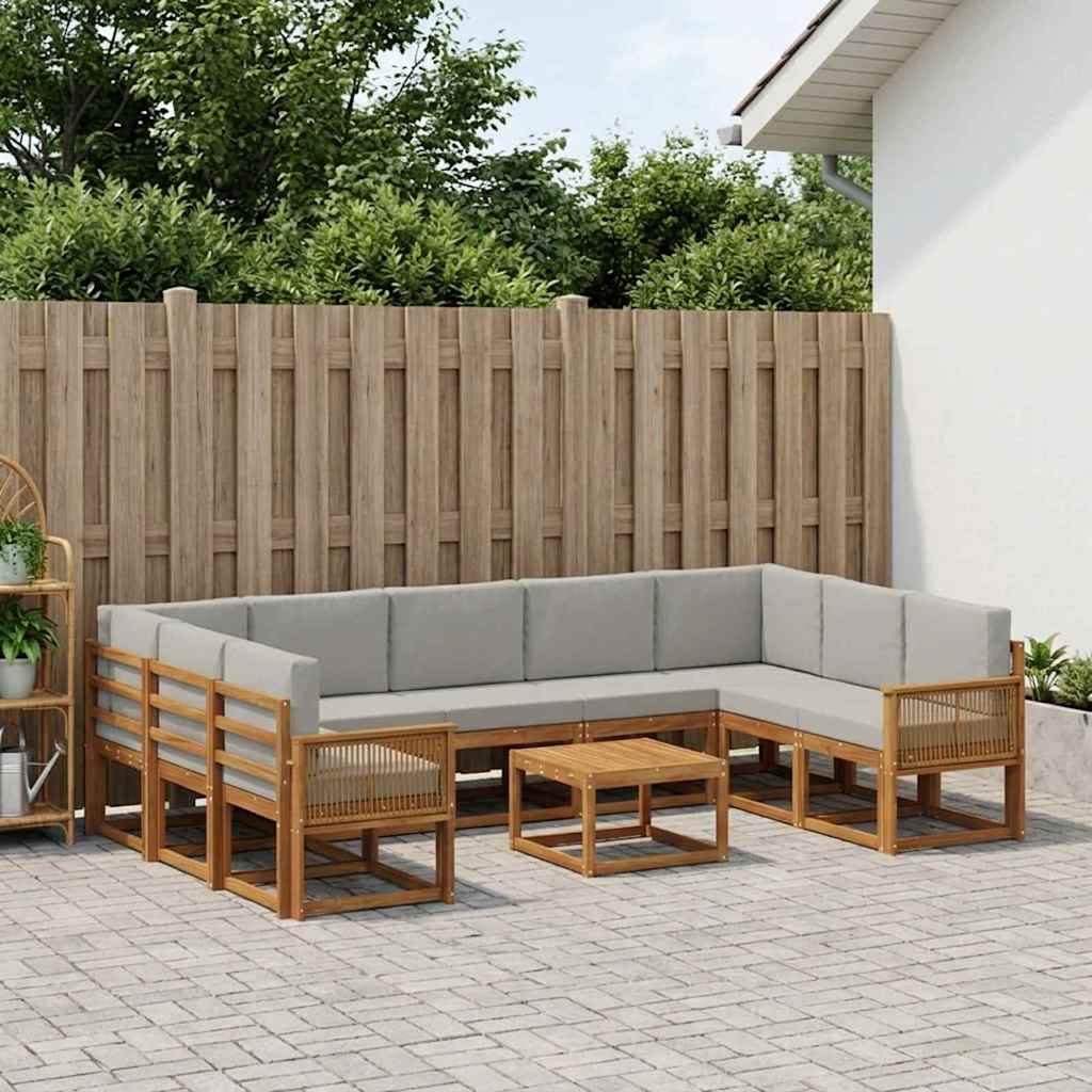 vidaXL Zestaw sof na zewnątrz z poduszką 10 pcs Naturalny i jasnoszary