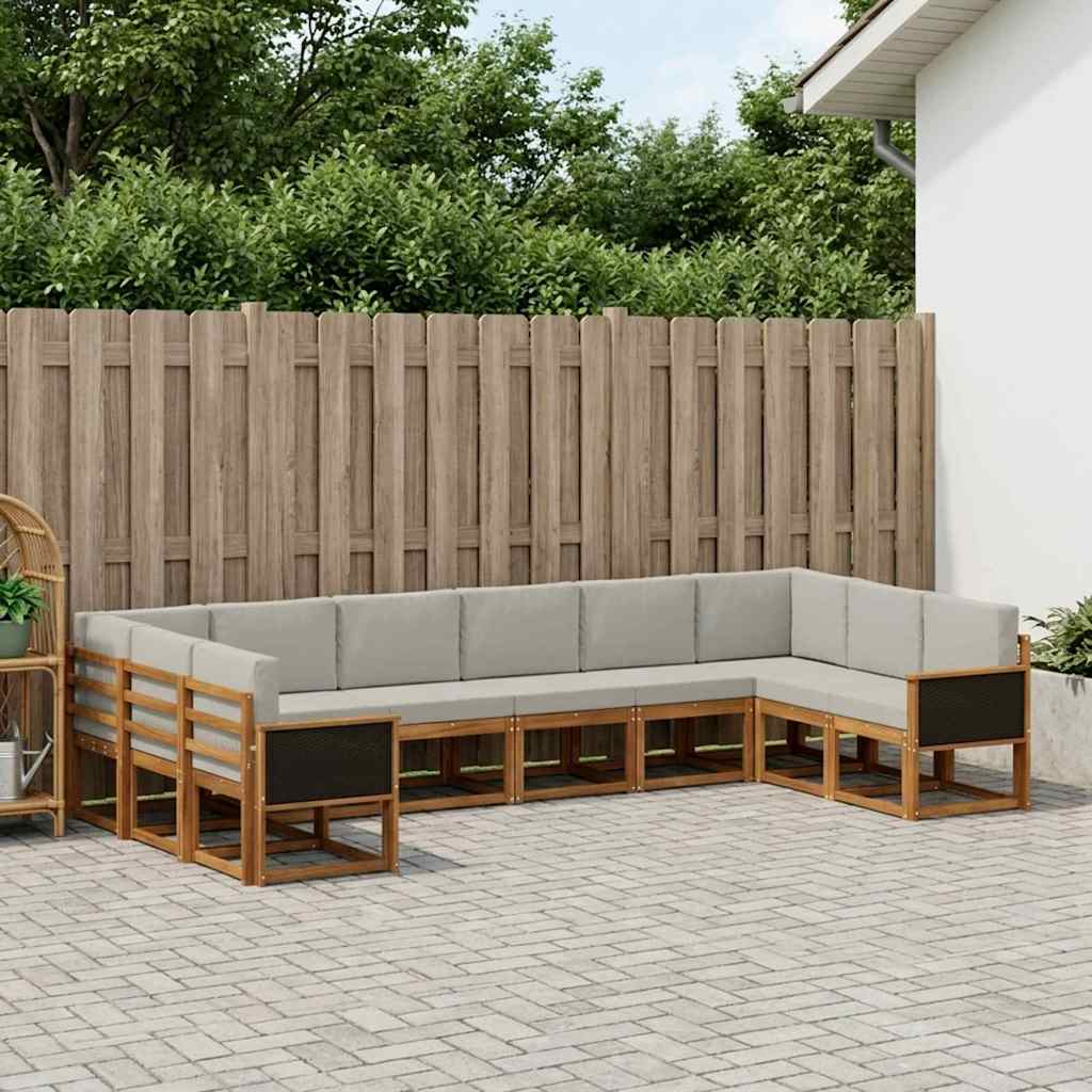 vidaXL Zestaw sof na zewnątrz z poduszką 10 pcs Naturalny i jasnoszary