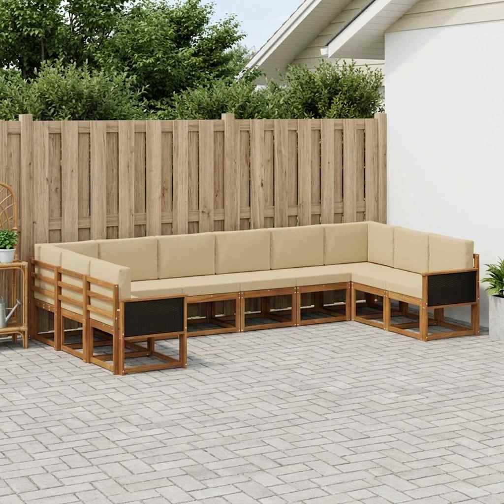 vidaXL Zestaw sof na zewnątrz z poduszką 10 pcs Naturalny i Beżowy