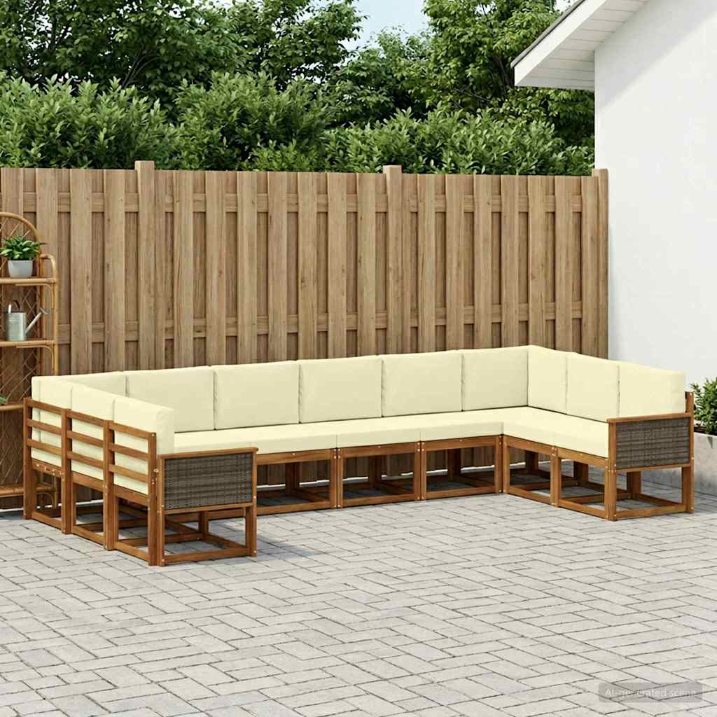 vidaXL Zestaw sof na zewnątrz z poduszką 10 pcs Naturalny i Kremowy