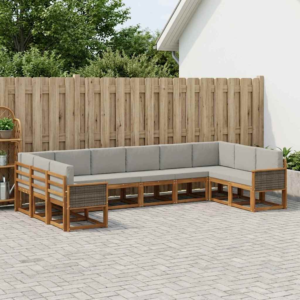 vidaXL Zestaw sof na zewnątrz z poduszką 10 pcs Naturalny i jasnoszary