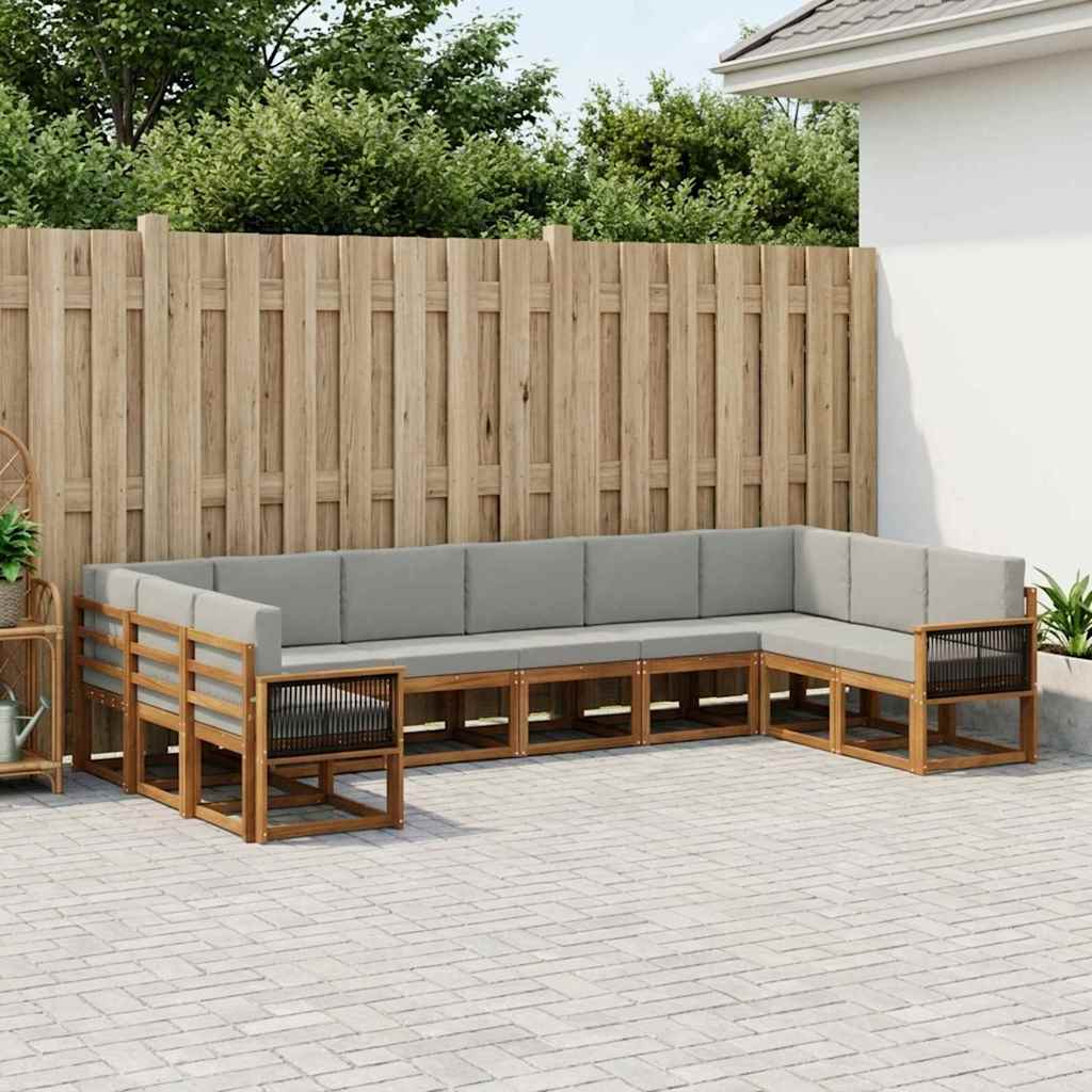 vidaXL Zestaw sof na zewnątrz z poduszką 10 pcs Naturalny i jasnoszary