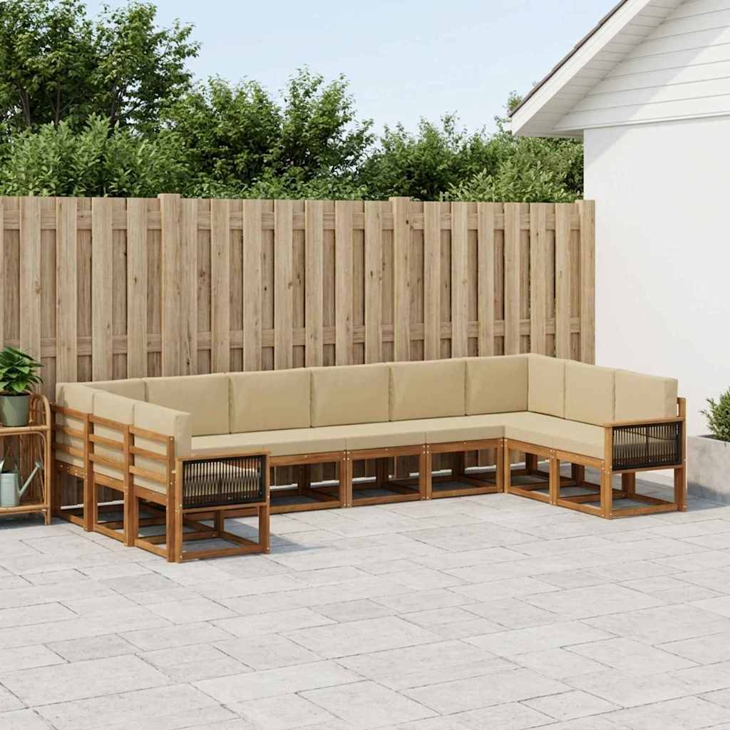 vidaXL Zestaw sof na zewnątrz z poduszką 10 pcs Naturalny i Beżowy