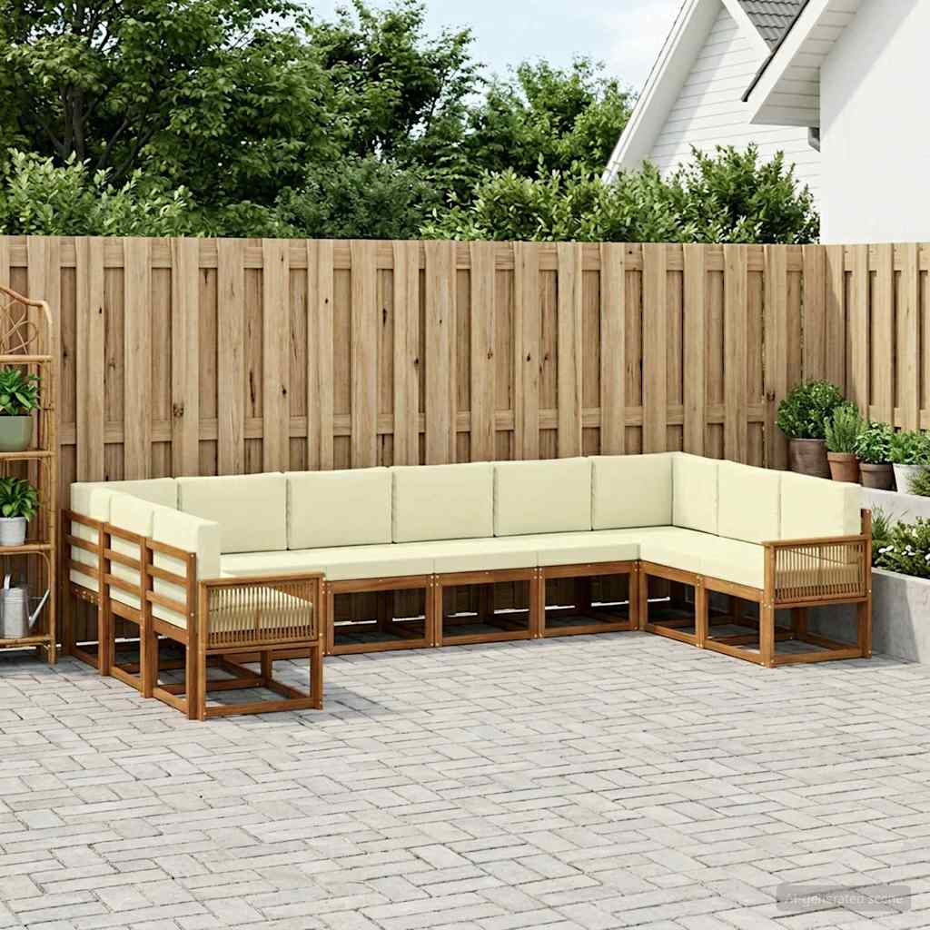 vidaXL Zestaw sof na zewnątrz z poduszką 10 pcs Naturalny i Kremowy