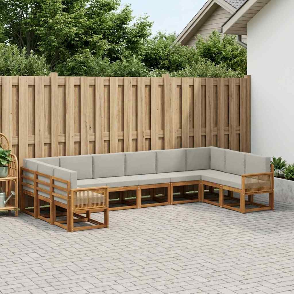 vidaXL Zestaw sof na zewnątrz z poduszką 10 pcs Naturalny i jasnoszary
