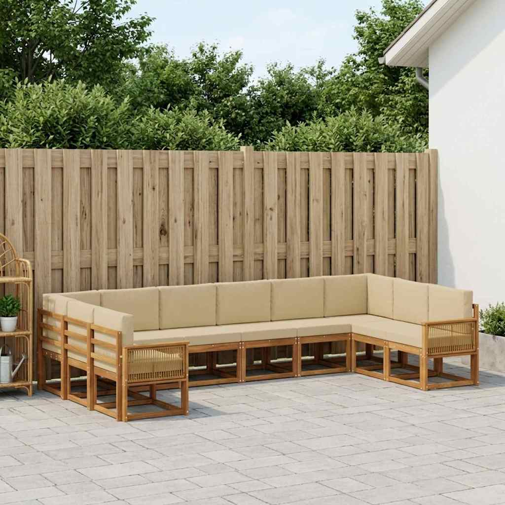 vidaXL Zestaw sof na zewnątrz z poduszką 10 pcs Naturalny i Beżowy