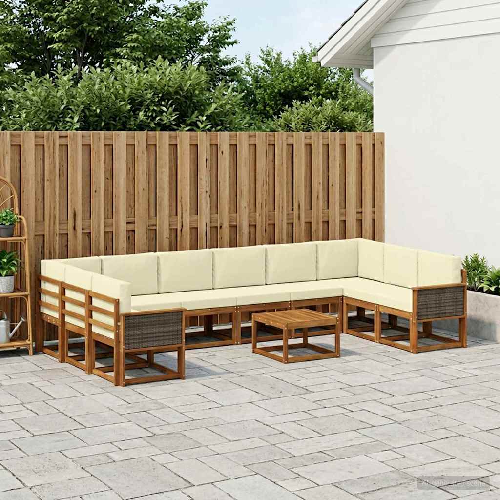 vidaXL Zestaw sof na zewnątrz z poduszką 11 pcs Naturalny i Kremowy