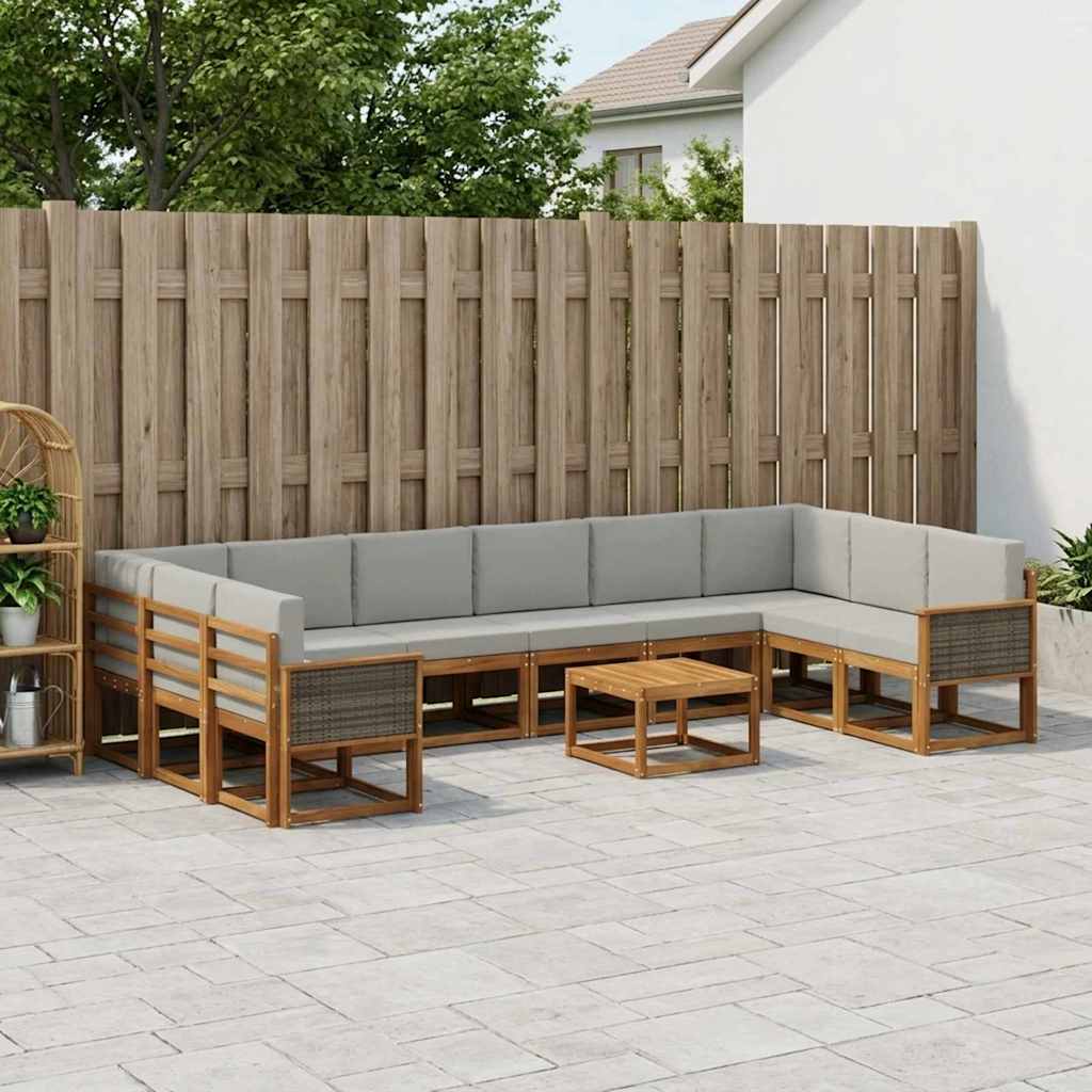vidaXL Zestaw sof na zewnątrz z poduszką 11 pcs Naturalny i jasnoszary