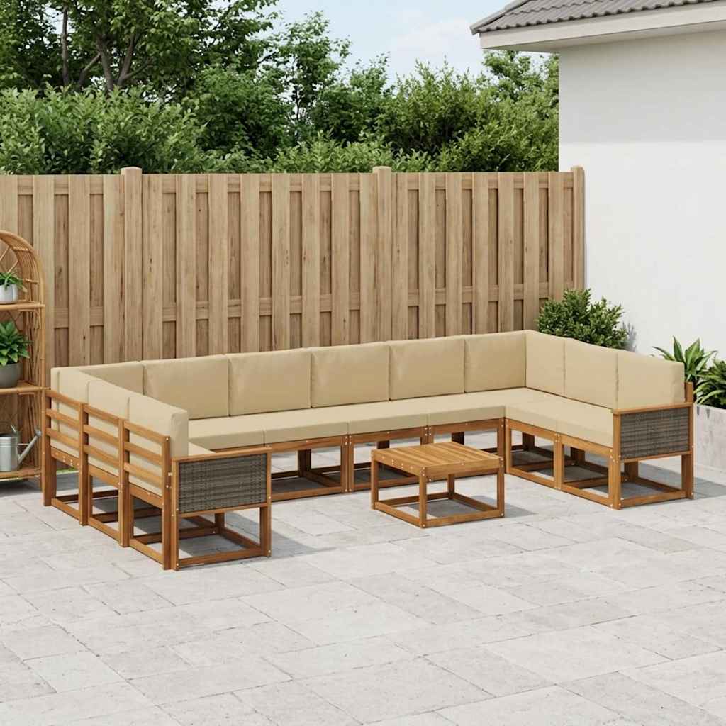 vidaXL Zestaw sof na zewnątrz z poduszką 11 pcs Naturalny i Beżowy