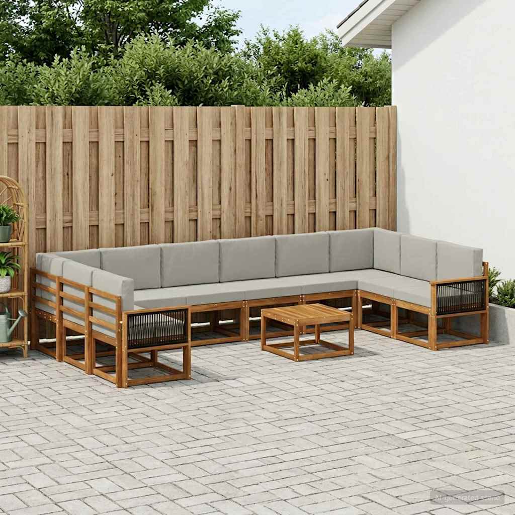 vidaXL Zestaw sof na zewnątrz z poduszką 11 pcs Naturalny i jasnoszary