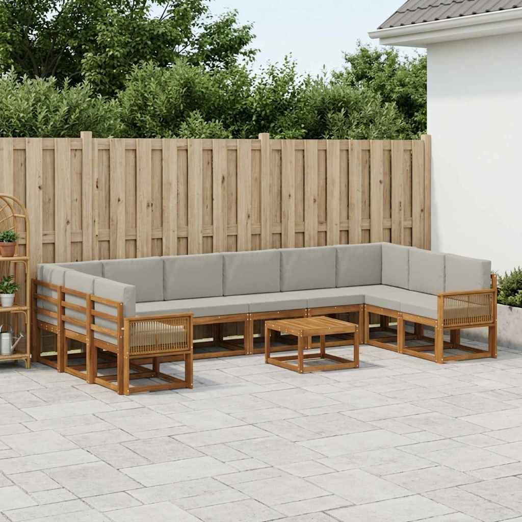 vidaXL Zestaw sof na zewnątrz z poduszką 11 pcs Naturalny i jasnoszary