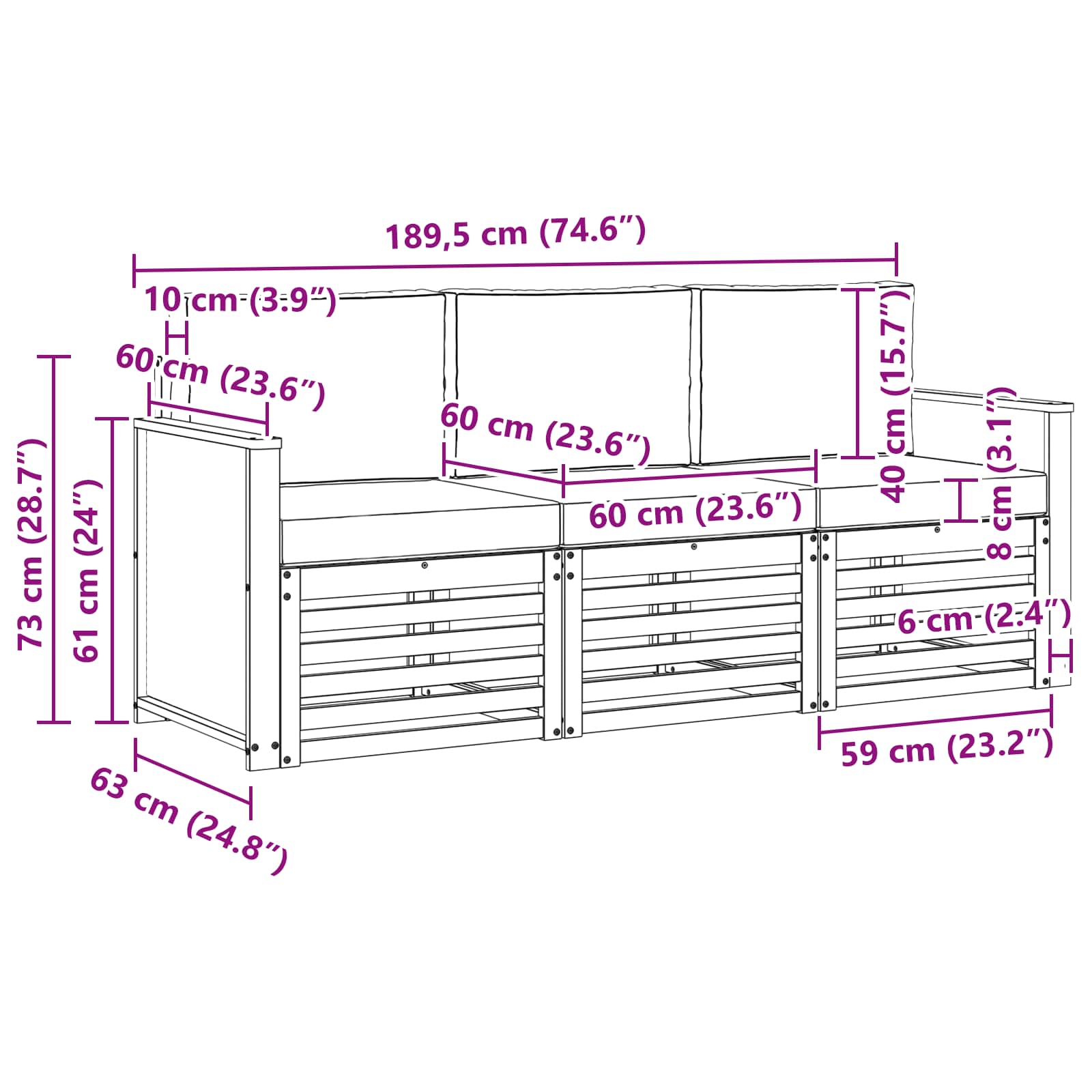 vidaXL Zestawy sof z poduszką 3 pcs Lite Drewno Akacji