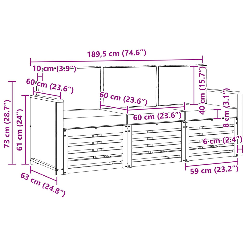 vidaXL Zestawy sof z poduszką 3 pcs Lite Drewno Akacji